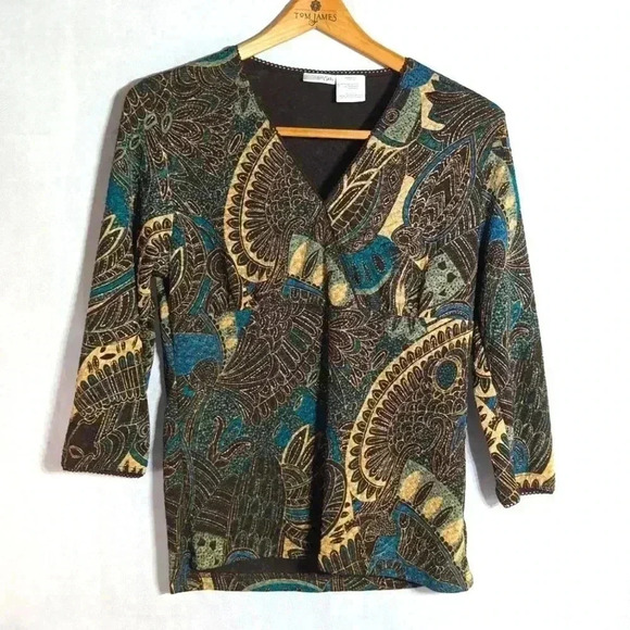 Blue and Gold Egyptian style blouse by Easter 5 th sz S - Picture 1 of 3